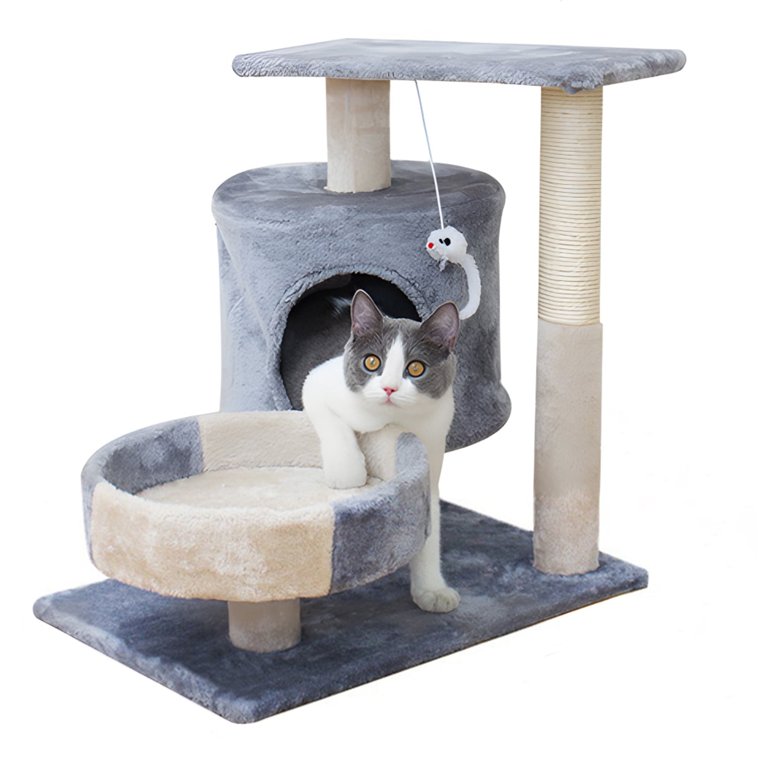 Walchoice Gray Cat Tree Cat Tower for Indoor Cats, Cat Furniture with Scratching Post & Condo, 20.5” x 20” x 15.5”