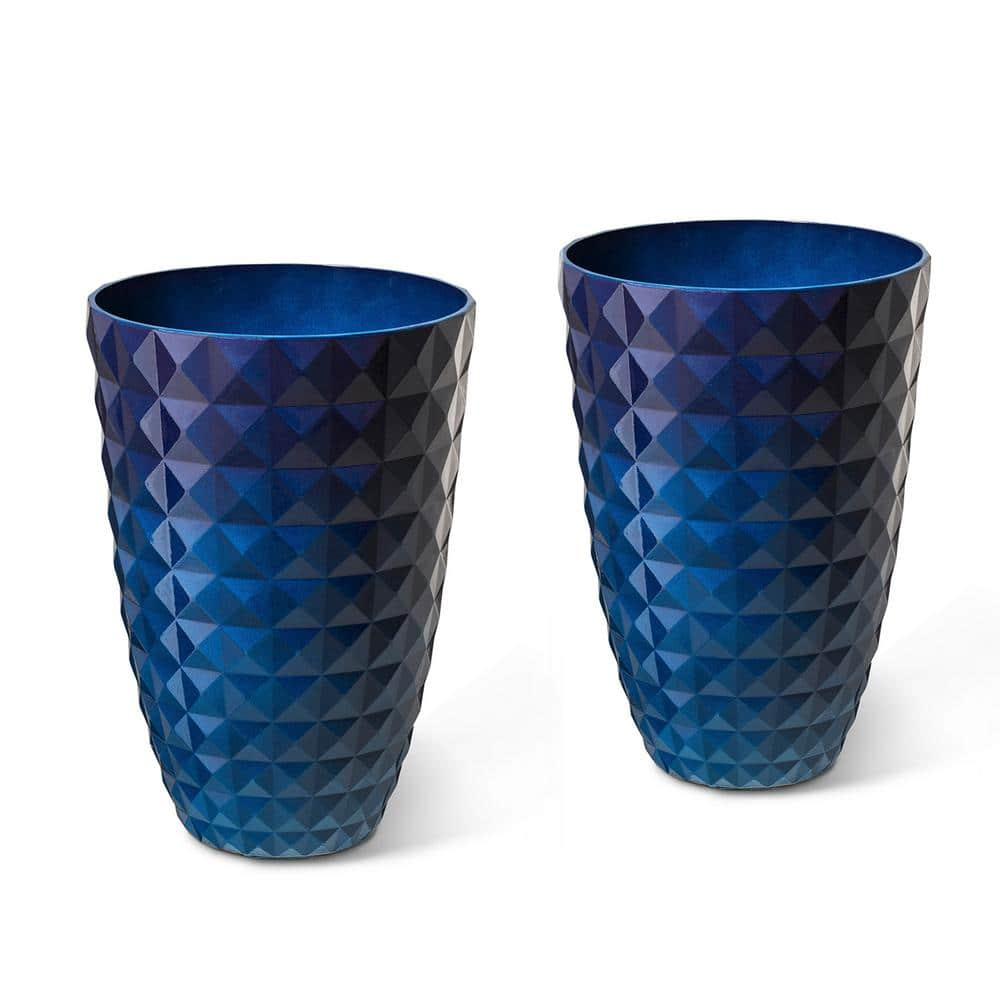 Glitzhome 19.75 in. H Oversized Eco-Friendly PE Cobalt Blue Faux Ceramic Textured Tall Pot Planter (2-Pack) 2022800014