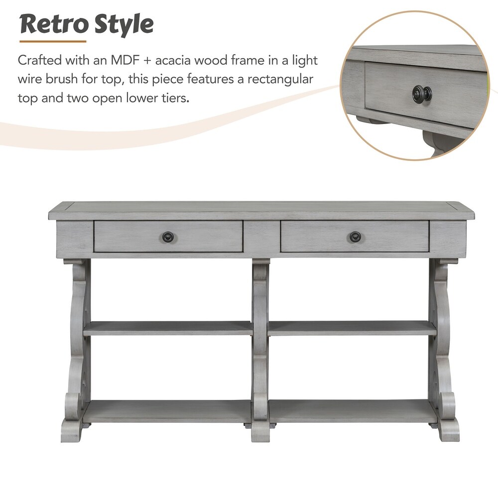 Storage Console Table with Open Shelves and Drawers for Entrance and Living Room