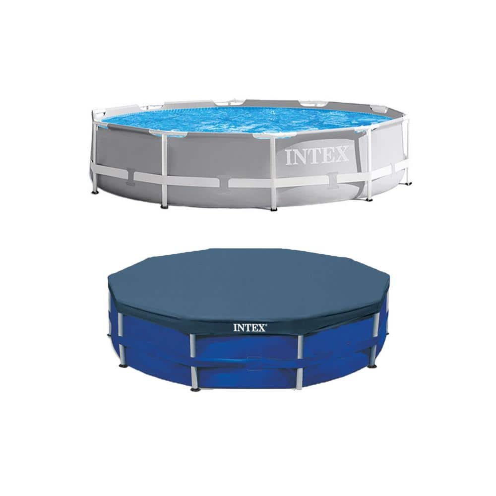 Intex 10 ft. Round 30 in. D Soft-Sided Metal Frame Pool with 10 ft. Above Ground Pool Cover 26701EH + 28030E