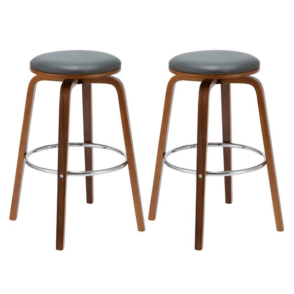 Porthos Home Williams Swivel Bar Stools (Set of 2)， PU Upholstery， Wooden Legs