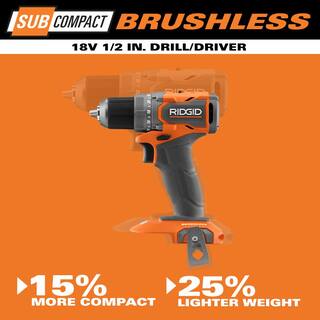 RIDGID 18V SubCompact Brushless 12 in. DrillDriver with (2) 2.0 Ah Compact Lithium-Ion Batteries R87012B-AC8400802P