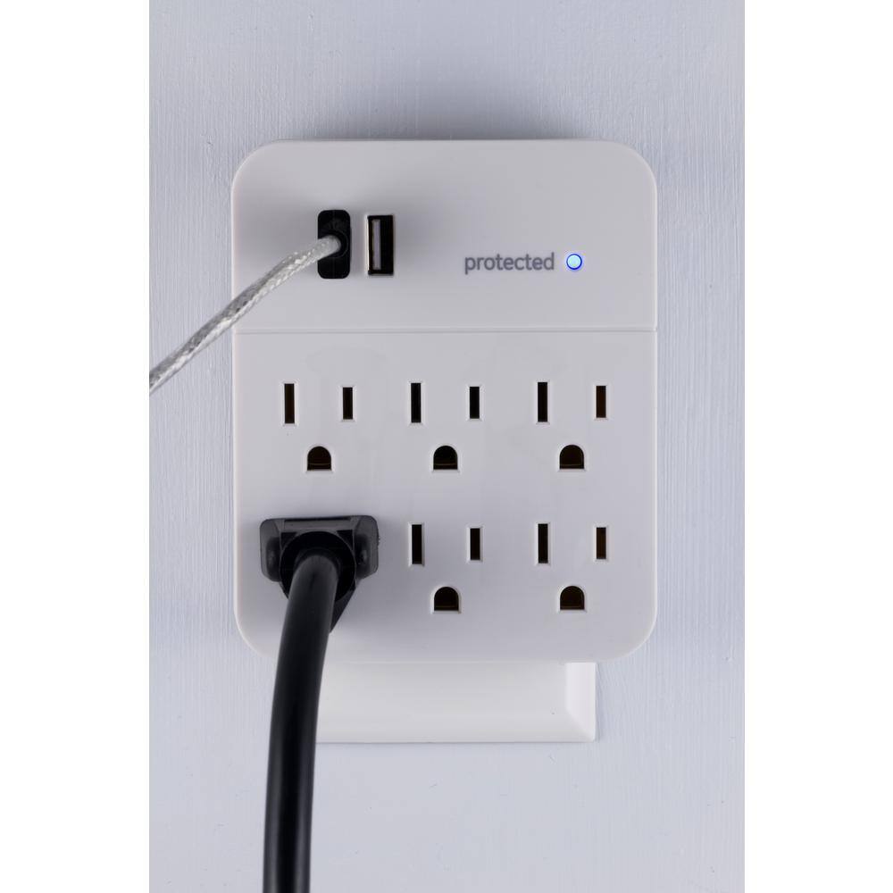 GE 6-Outlet 2 USB Charging Surge Protector Tap White 36735