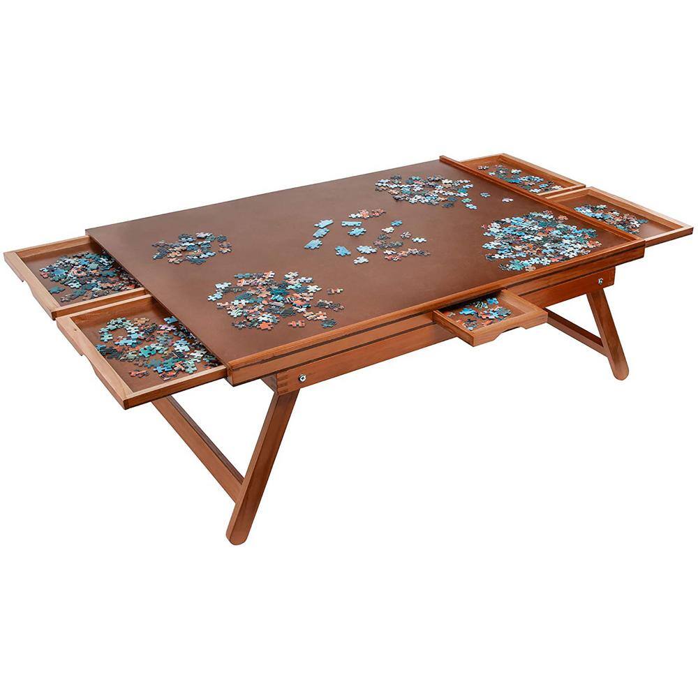 JUMBL 1500 Piece Puzzle Board 27 in. x 35 in. Wooden Jigsaw Puzzle Table with Legs JUMPUZRK27