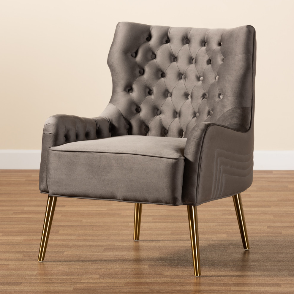 Nelson Grey Velvet Upholstered and Gold Finished Metal Armchair   Midcentury   Armchairs And Accent Chairs   by GwG Outlet  Houzz