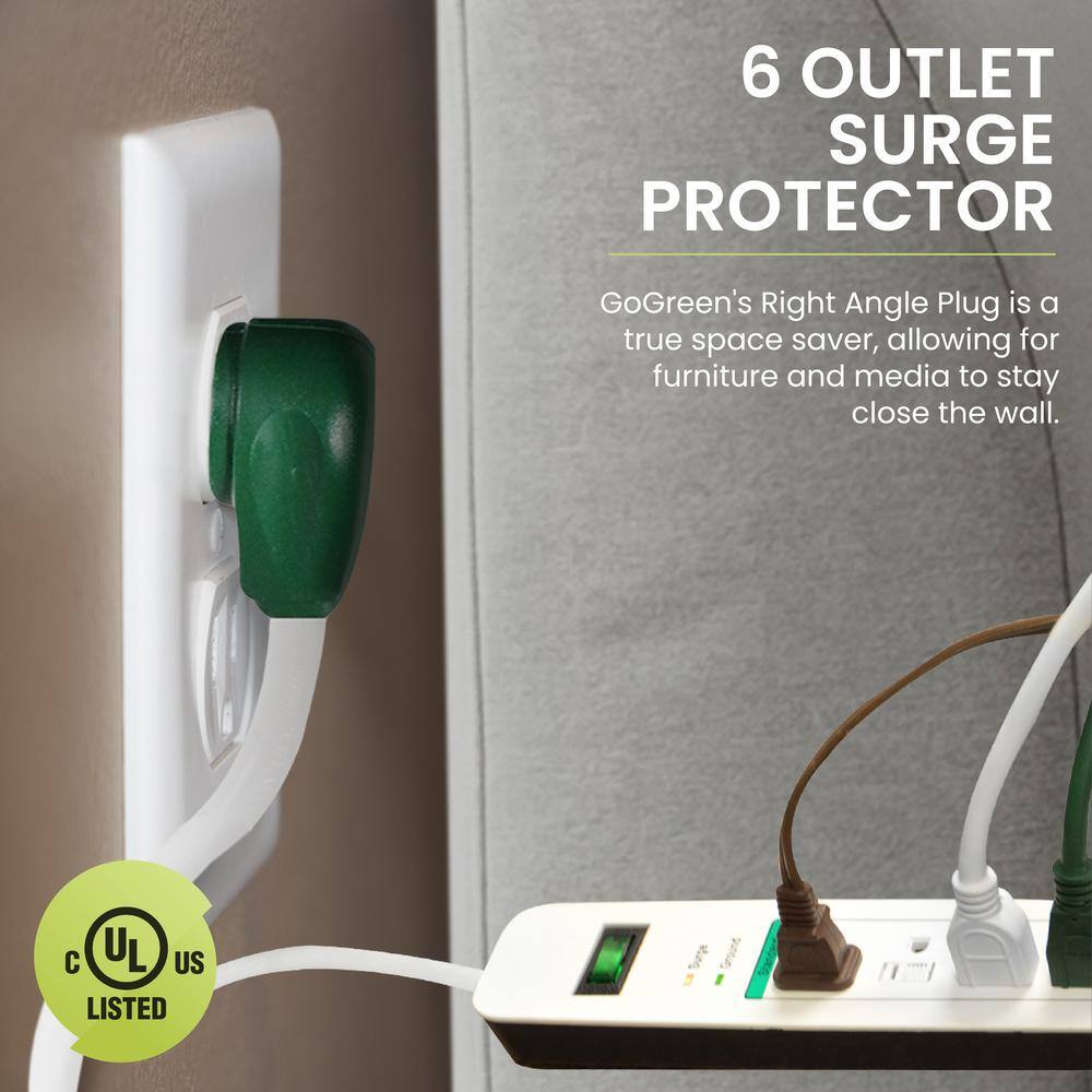 GoGreen Power 6 Outlet Surge Protector w 6 ft. Heavy Duty Cord GG-16326USB