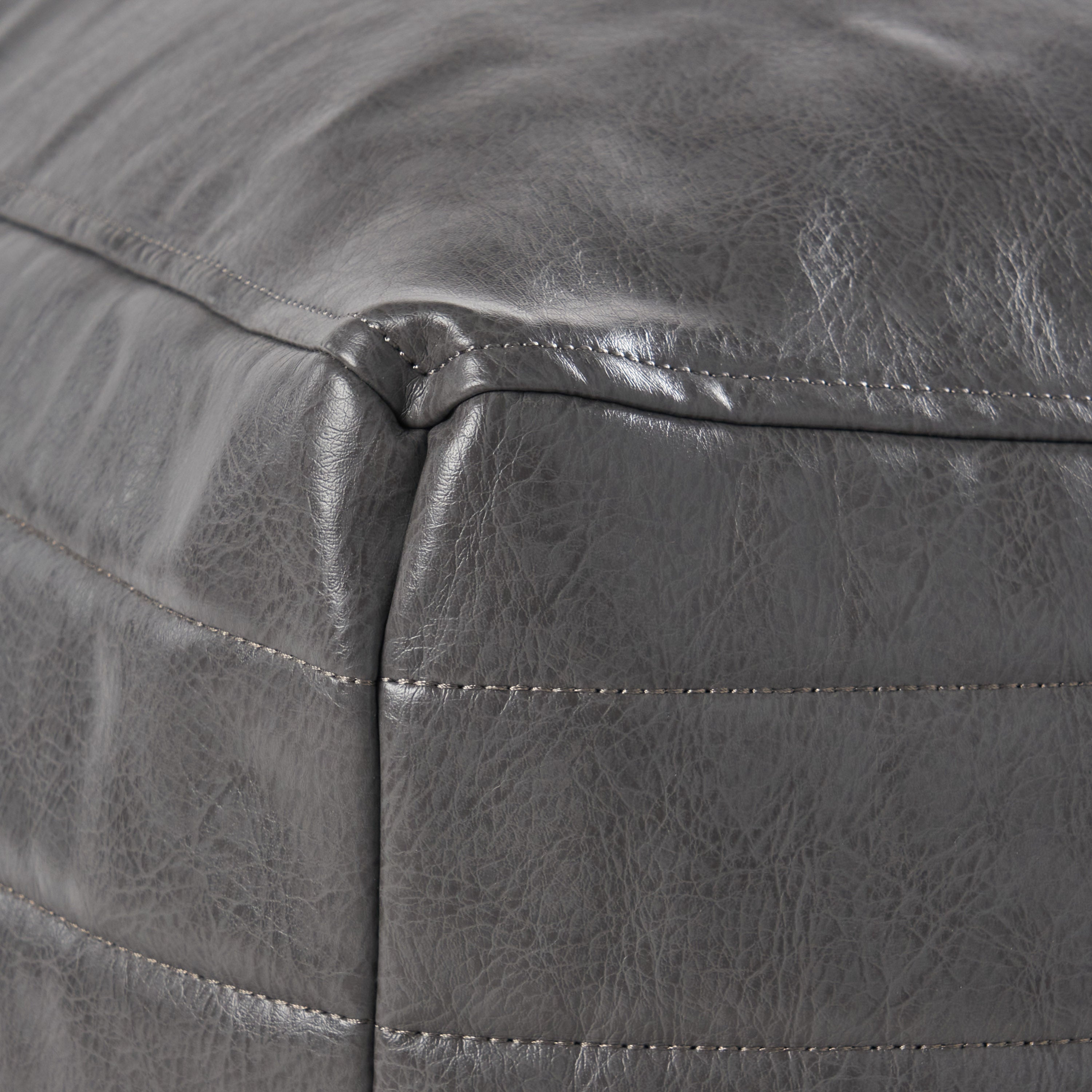 Conrail Contemporary Faux Leather Channel Stitch Pouf