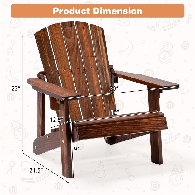 Costway 110 Lbs Capacity Kid x27 s Adirondack Chair Patio Wood High Backrest Arm Rest