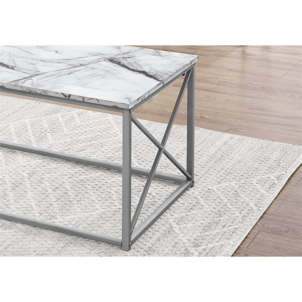 Table Set 3pcs Set Coffee End Side Accent Metal White Marble Look   Contemporary   Coffee Table Sets   by Homesquare  Houzz