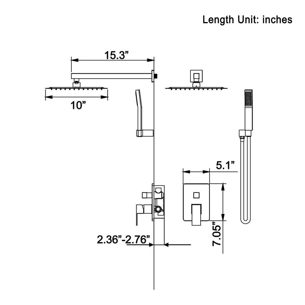 Boyel Living 2-Spray Patterns 10 in. Wall Mount Fixed Shower Head Bathroom Shower System in Brushed Gold RB0741