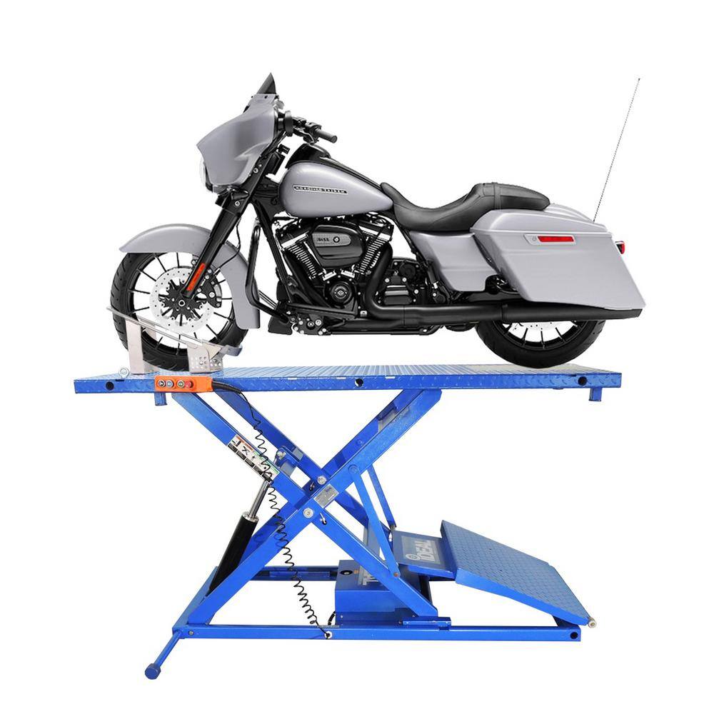 IDEAL Electric-Hydra Motorcycle Scissor Lift Bench with Integrated Motor and Retractable Ramp 2200 lbs. Capacity M-2200IEH-XR