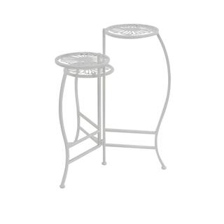 Litton Lane 24 in. White Metal Floral Indoor Outdoor 3-Tier Plantstand 45081