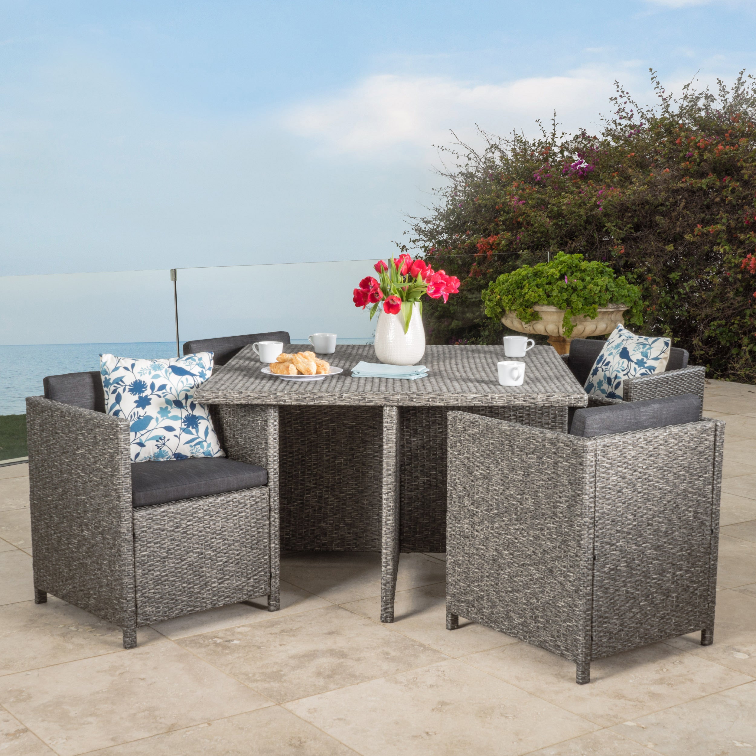 Calella 5-Piece Outdoor Dark Grey Wicker Dining Set