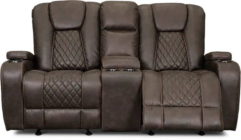 Transformer Dark Brown Gliding Reclining Loveseat with Console