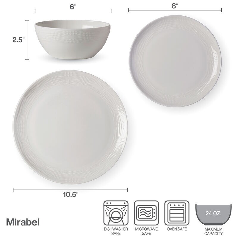 Mikasa Vegan Bone Mirabel 12PC Dinnerware Set  Service for 4