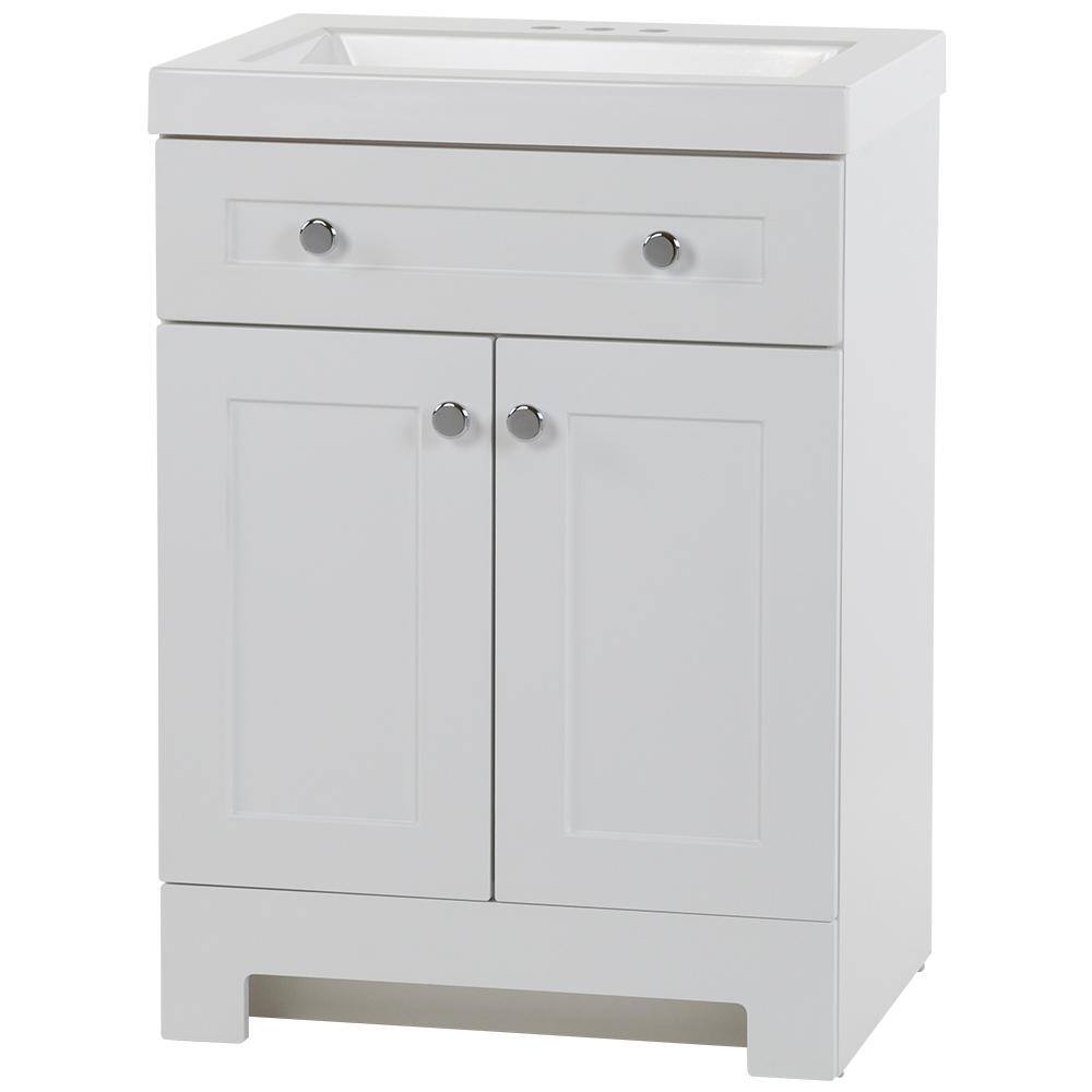 Glacier Bay Everdean 24.5 in. W x 18.8 in. D x 34.4 in. H Freestanding Bath Vanity in White with White Cultured Marble Top EV24P2-WH