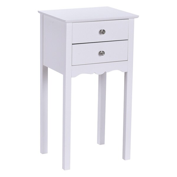 Side Table End Accent Table with 2 Drawers-White - 16.0