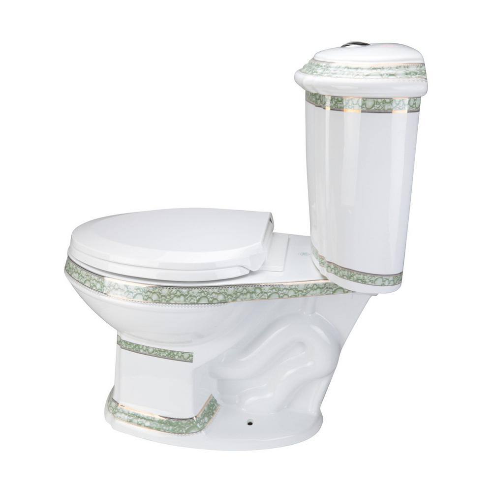 RENOVATORS SUPPLY MANUFACTURING India Reserve 2-Piece 0.8 GPF1.6 GPF WaterSense Dual Flush Elongated Toilet in White with Slow Close Toilet Seat 12816