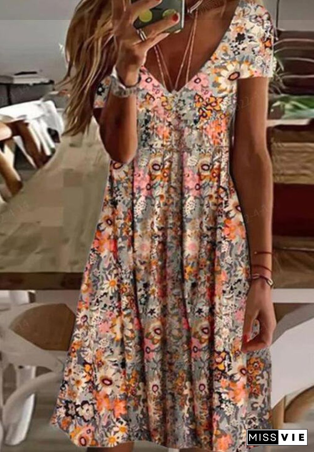 Floral Casual Regular Fit Short Sleeve Knit Dress