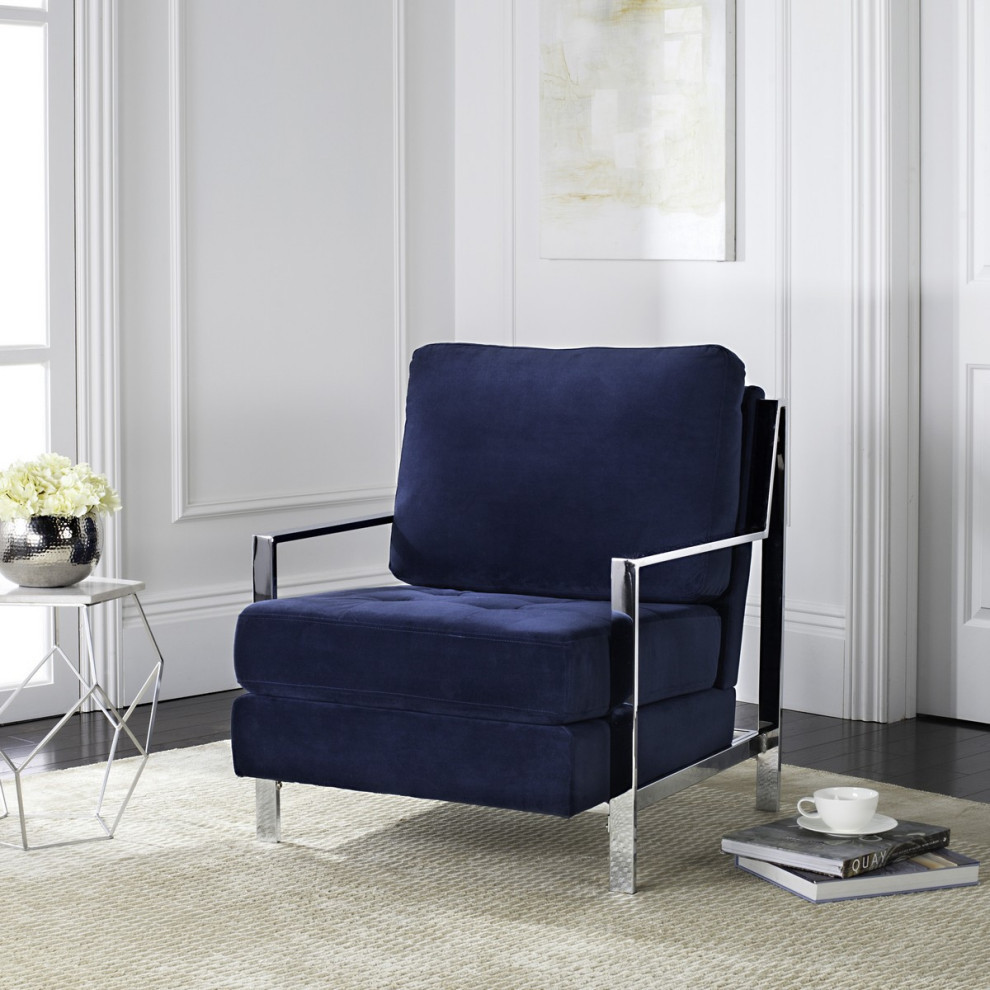 Leah  Modern Tufted Velvet Chrome Accent Chair Navy   Contemporary   Armchairs And Accent Chairs   by AED Luxury Home Decor  Houzz