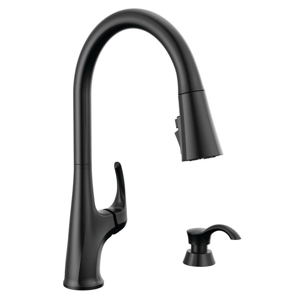 Delta Hyde Single-Handle Pull Down Sprayer Kitchen Faucet with ShieldSpray Technology in Matte Black 19801Z-BLSD-DST