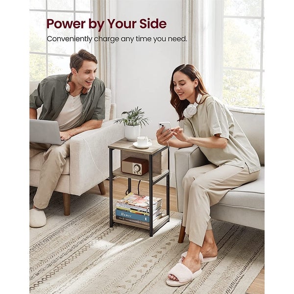 VASAGLE Side Table with Charging Station (3-Tier)