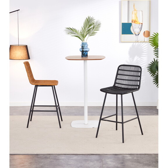 Rattan Bar Stool NTRL w/Black Mtl Frame TrckShp (C...