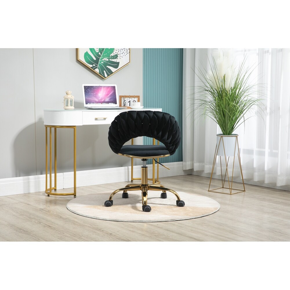 Modern Computer Office Chair  Adjustable Swivel Chair  Velvet Fabric Office Desk Chair  for Study  Living Room  Bedroom  Black