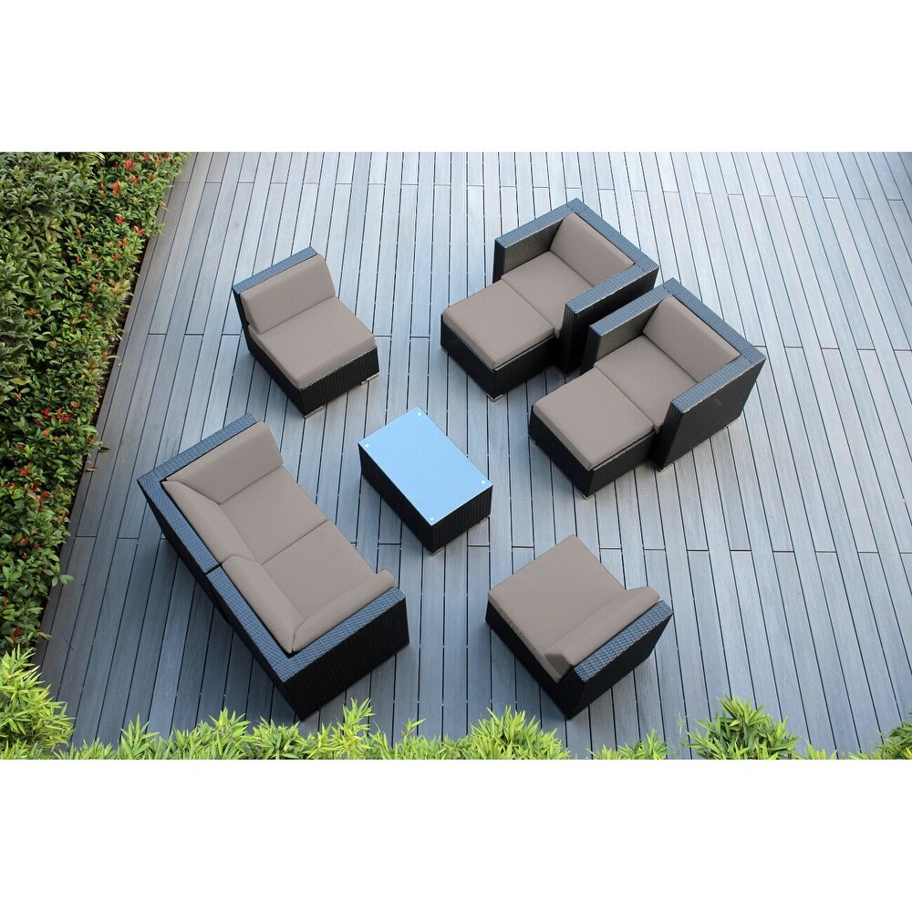 Ohana Outdoor Patio 9 Piece Black Wicker Seating Set with Cushions   No Assembly