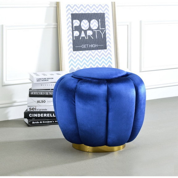 Acme Heiress Ottoman  Sapphire Blue Velvet 96464