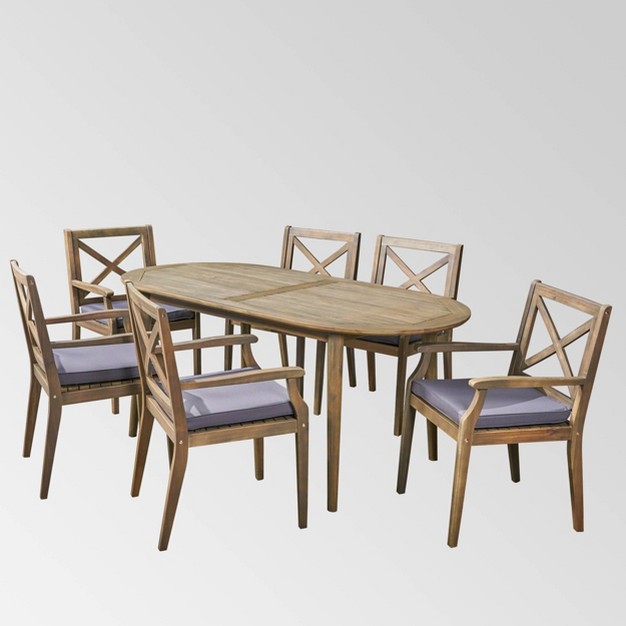 Pines 7pc Acacia Oval Wood Dining Set Gray dark Gray Christopher Knight Home