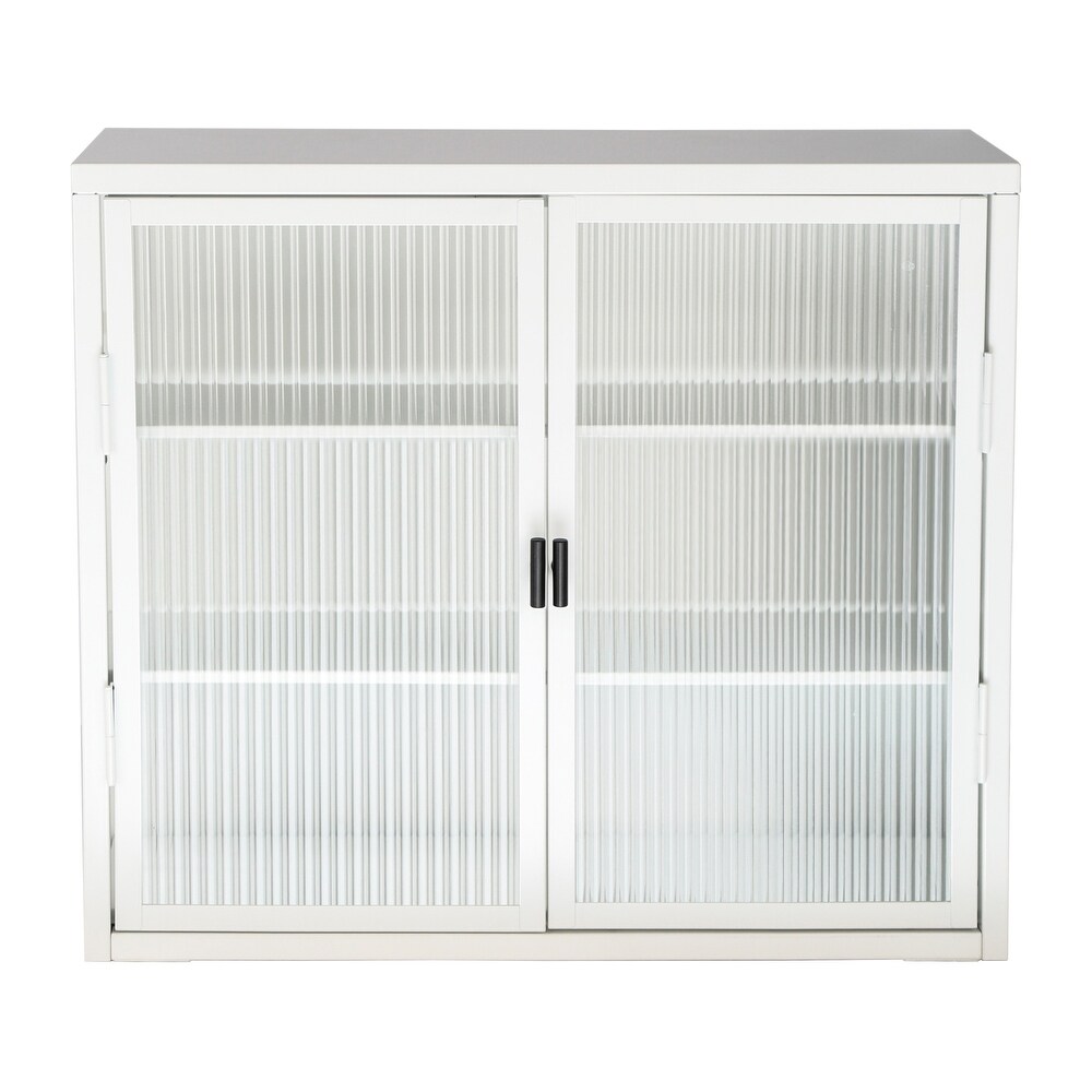 Double Glass Door Wall Cabinet With Detachable Shelves   N/A