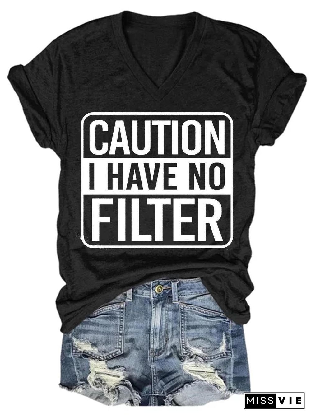 Women Caution I Have No Protection V-Neck T-Shirt