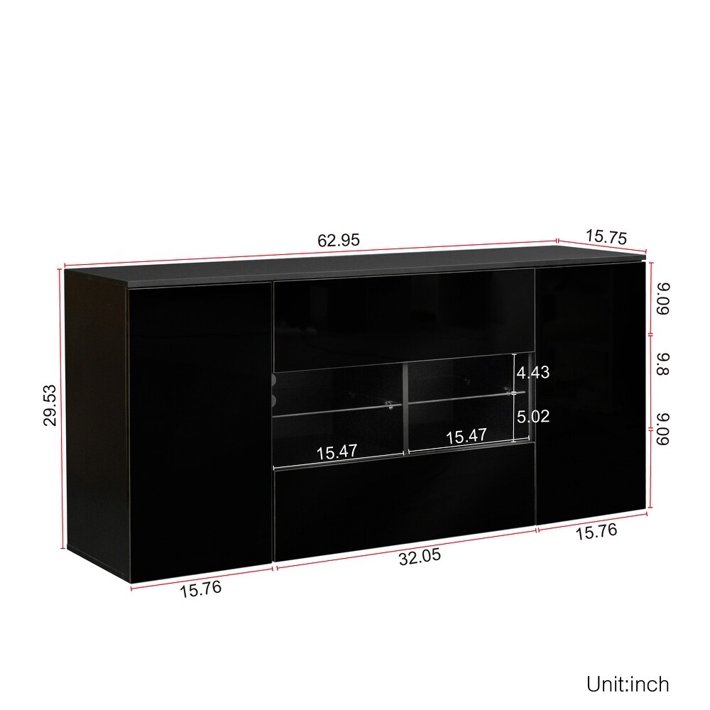 Modern style TV Stand with 2 Cabinets with Adjustable Shelving   Magnetic Closures  63\