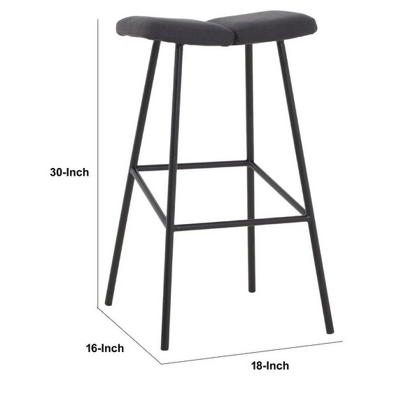 Cid 30 Inch Modern Bar Stool with Saddle Seat， Metal Legs， Fabric， Black - 16L x 18W x 30H Inches