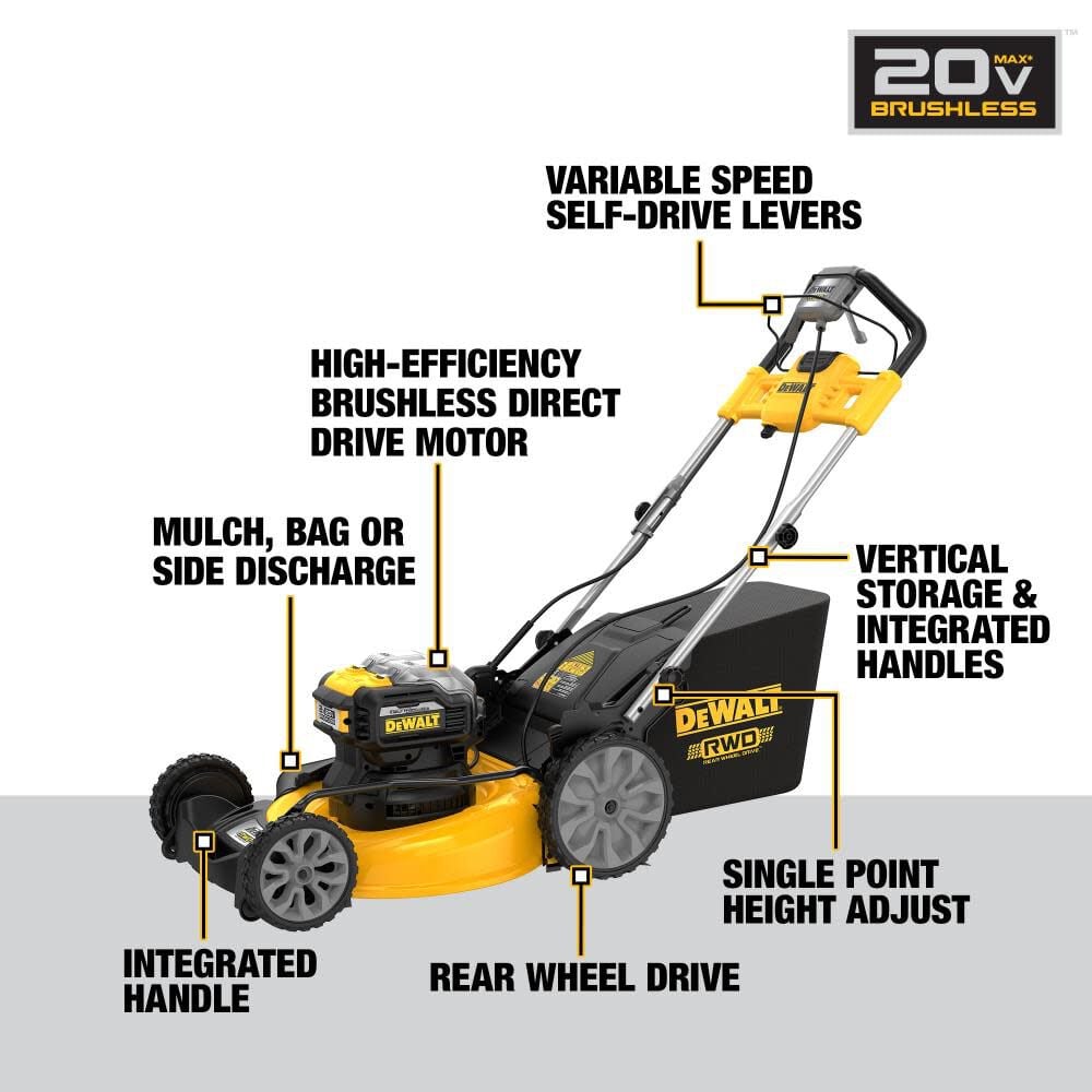 DEWALT 2X20V MAX XR Lawn Mower Brushless Cordless 21 1/2" Rear Wheel Drive Self Propelled Kit DCMWSP255U2 from DEWALT