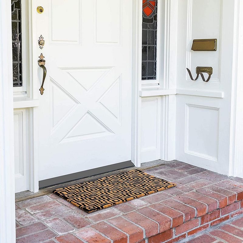 Black Patterned Nonslip Welcome Doormat， Coco Coir Mat (17 x 30 in)