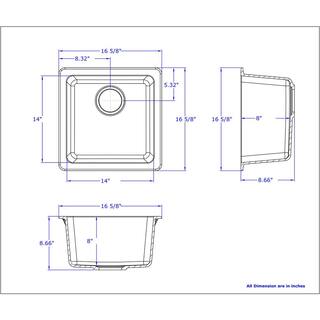 Winpro Black Granite Composite 17 in. Dual Mount Bar Sink WGSBL301