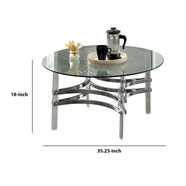 Coffee Table with Acrylic Legs and Metal Supports， Silver and Clear