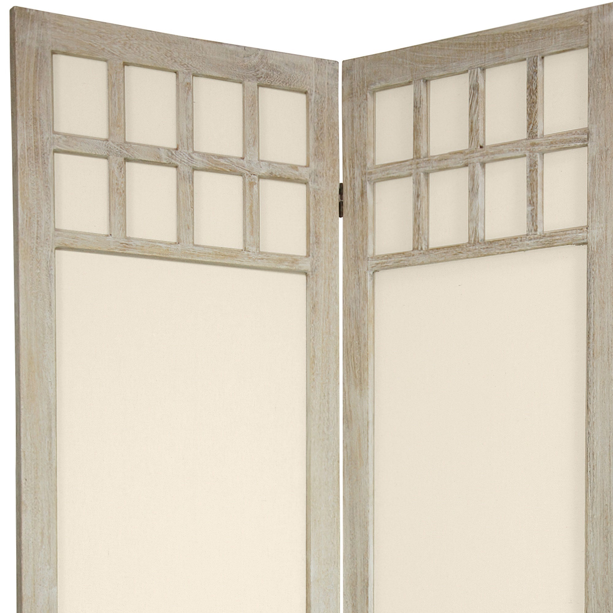 Oriental Furniture 5 1/2 ft. Tall Window Pane Fabric Room Divider, burnt white, 4 panel