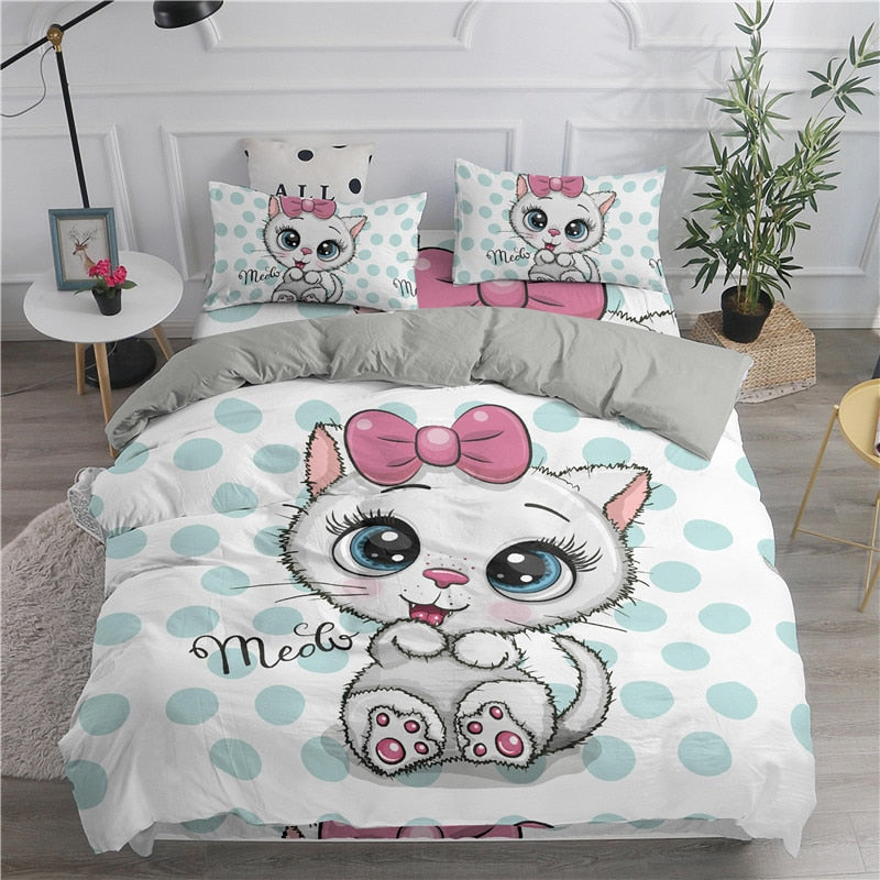 Cartoon Duvet Cover Set Cute Cats Printed 3D