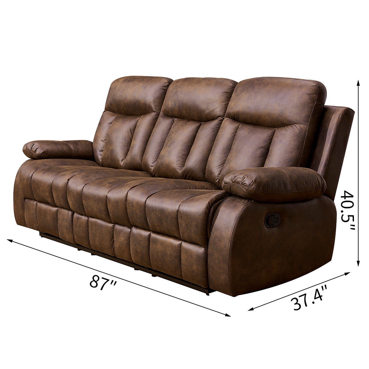 Betsy Furniture 3-PC Microfiber Fabric Recliner Set Living Room Set in Brown, Sofa Loveseat Chair Pillow Top Backrest and Armrests 8028 (Living Room Set 3+2+1)