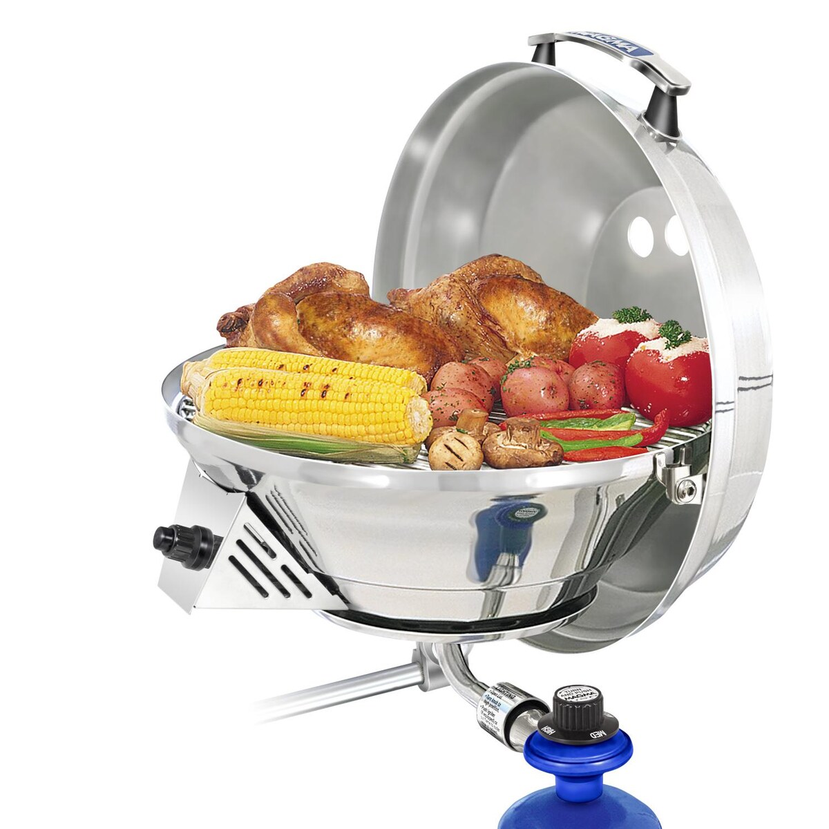 Magma Original Size Marine Kettle 3 Combination Stove and Gas Grill on Round Rail Mount