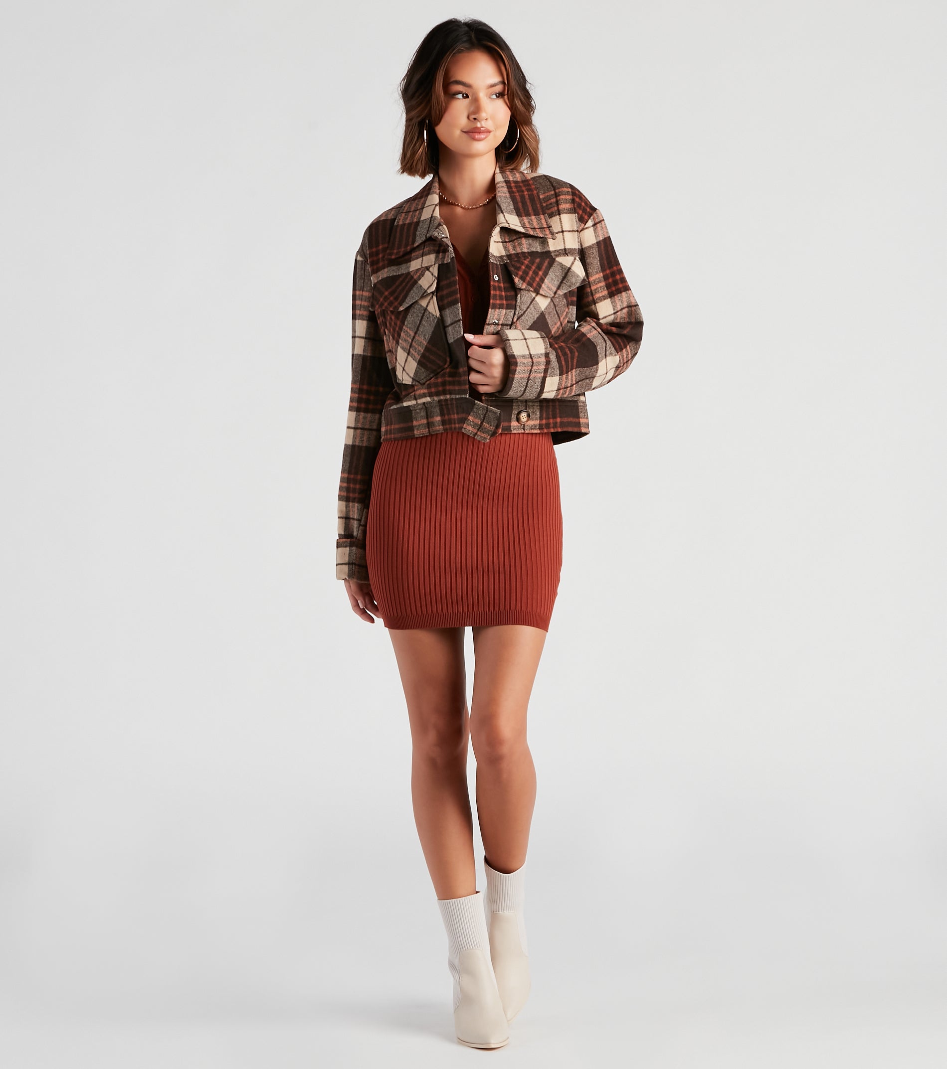 Keep It On Check Plaid Crop Jacket