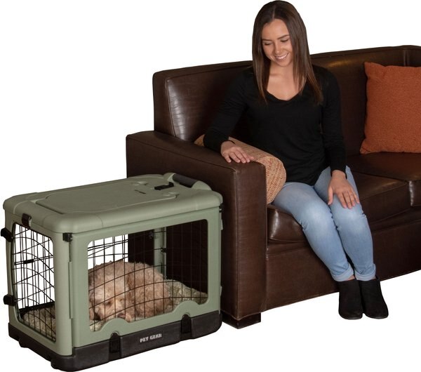 Pet Gear The Other Door Double Door Collapsible Wire Dog Crate and Plush Pad， Sage