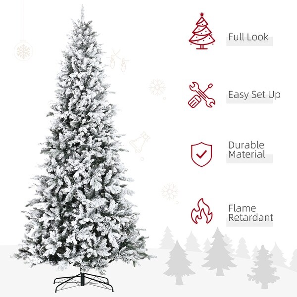 9ft Pine Snow Flocked Artificial Auto Open Christmas Tree with 616 Realistic Cedar Branches