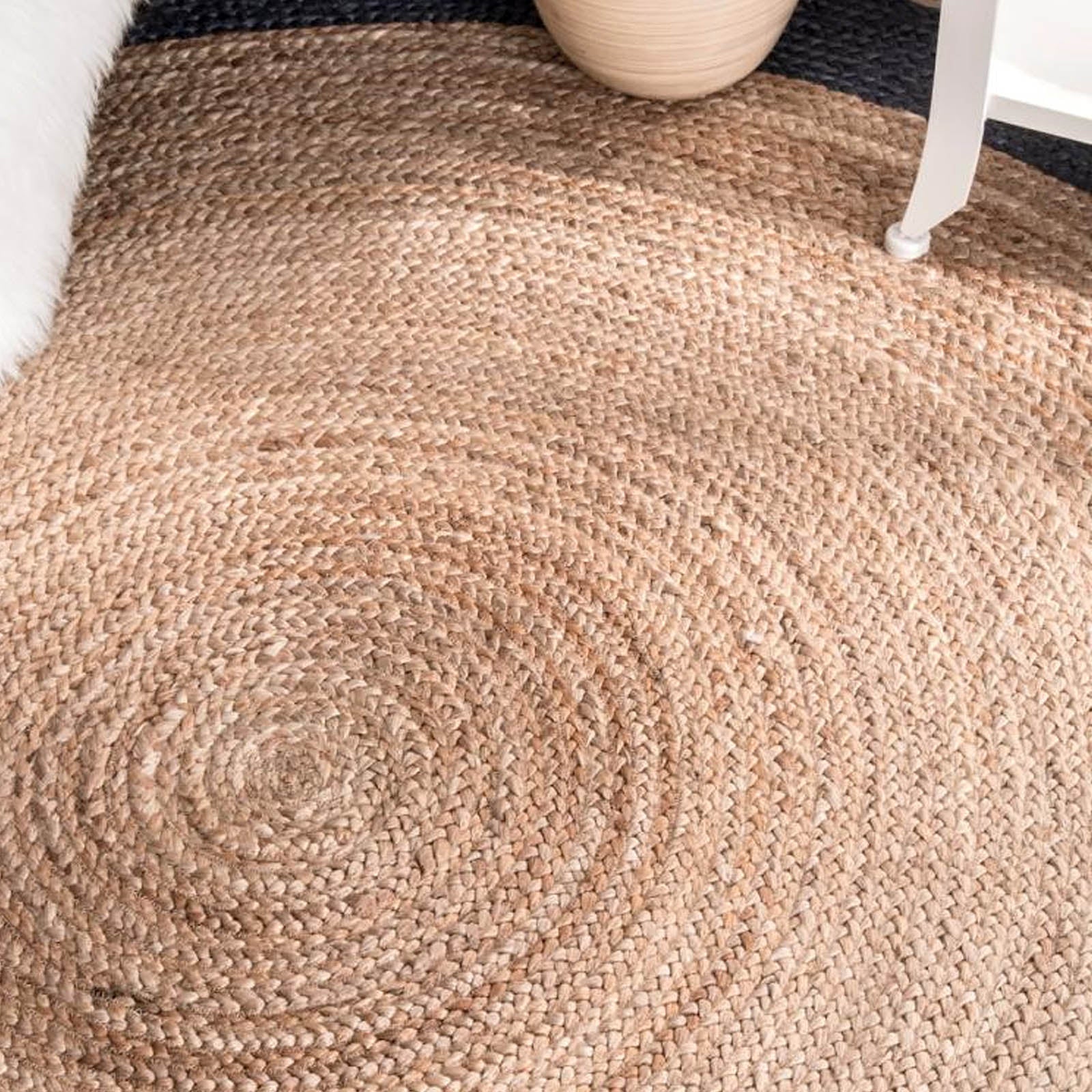 D150 Cm Braided Round Handmade Wool Rug Jute-Braided-L