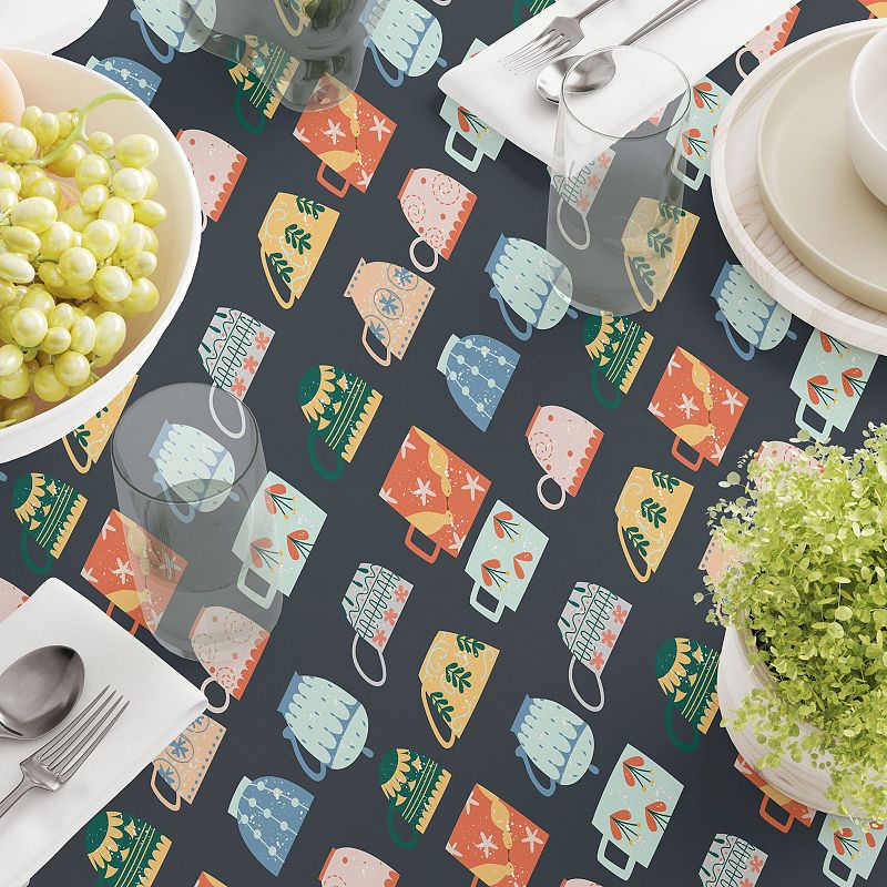 Square Tablecloth， 100% Polyester， 54x54， Decorated Ceramic Mugs