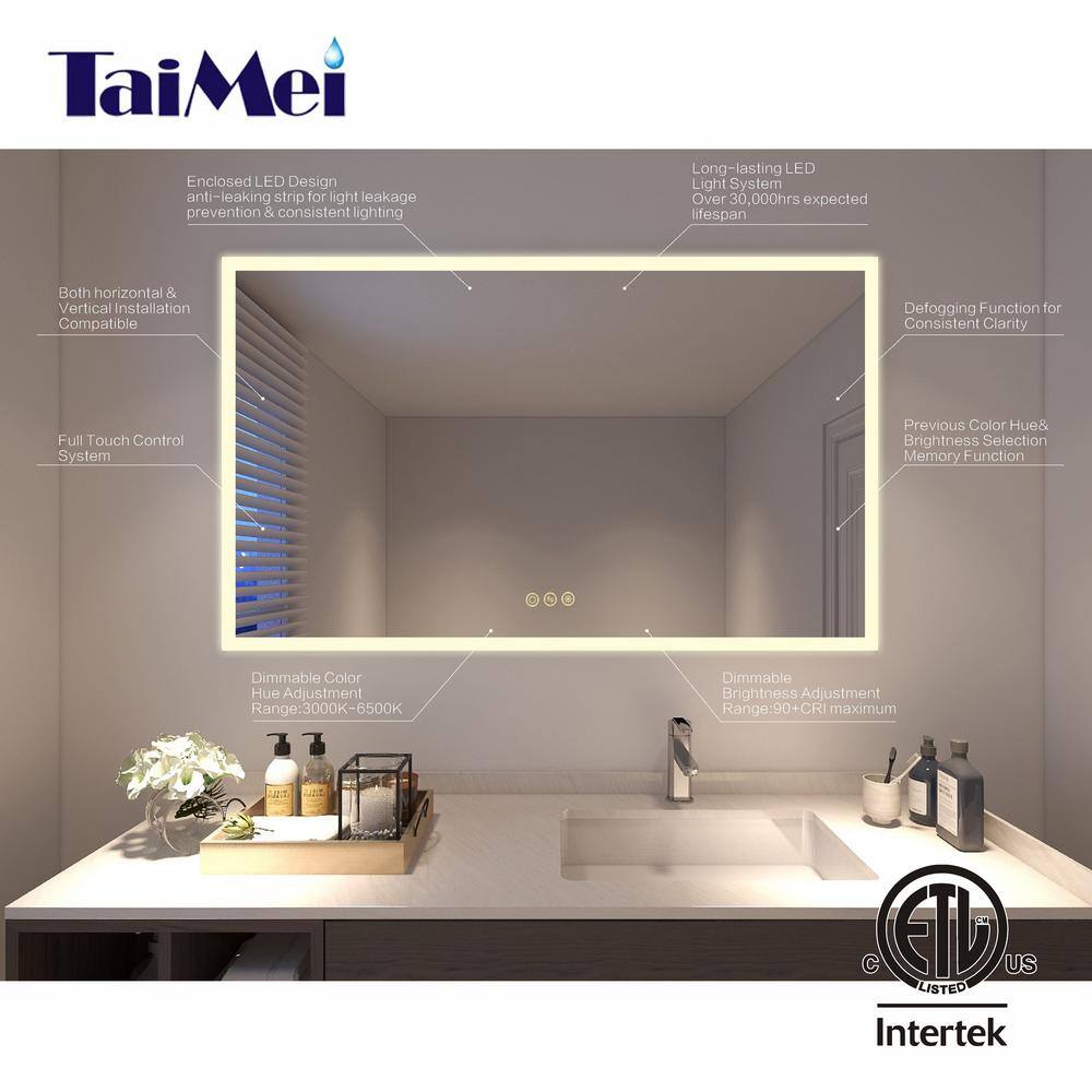 TaiMei 72 in. W x 36 in. H Rectangular Frameless LED Wall Bathroom Vanity Mirror in Polished Crystal MC04-7236SF2