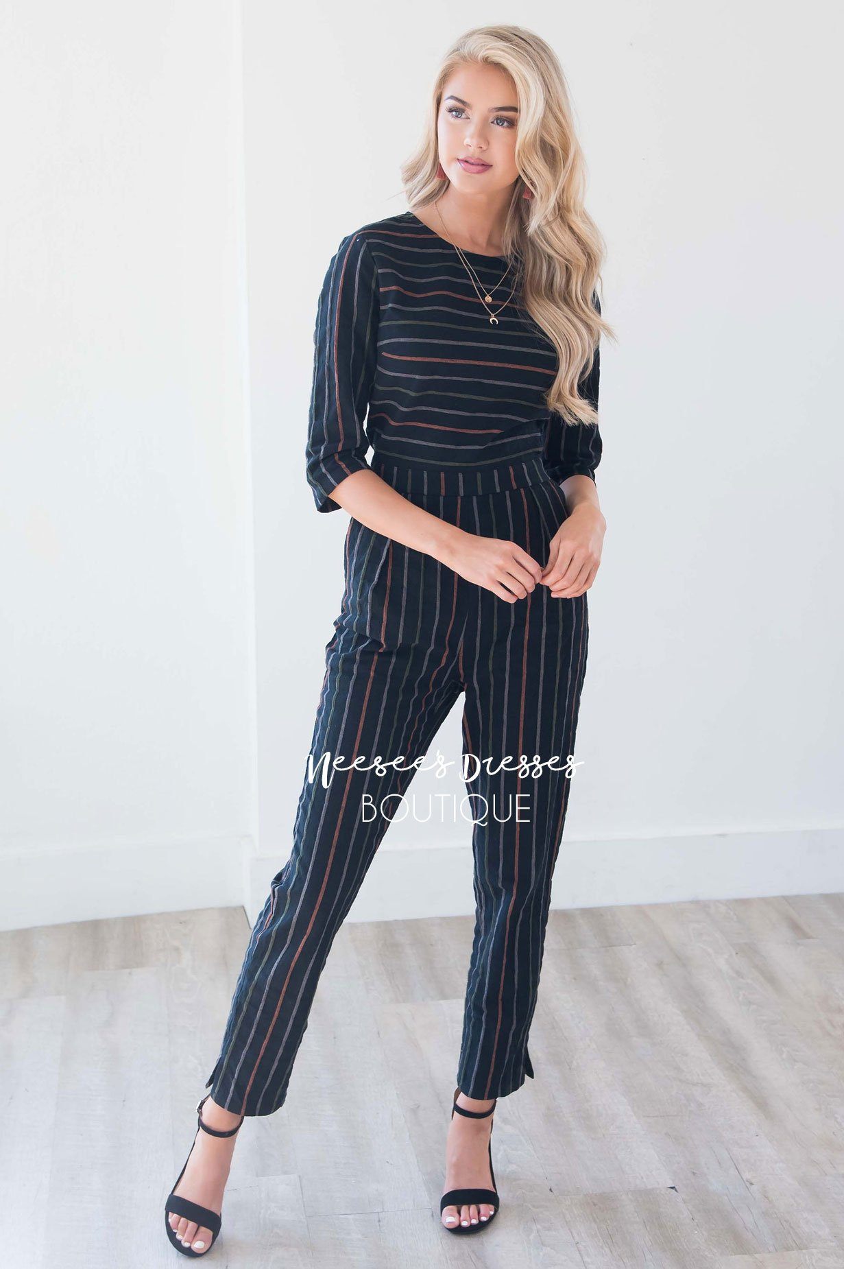 Black Pinstripe Linen Jumpsuit